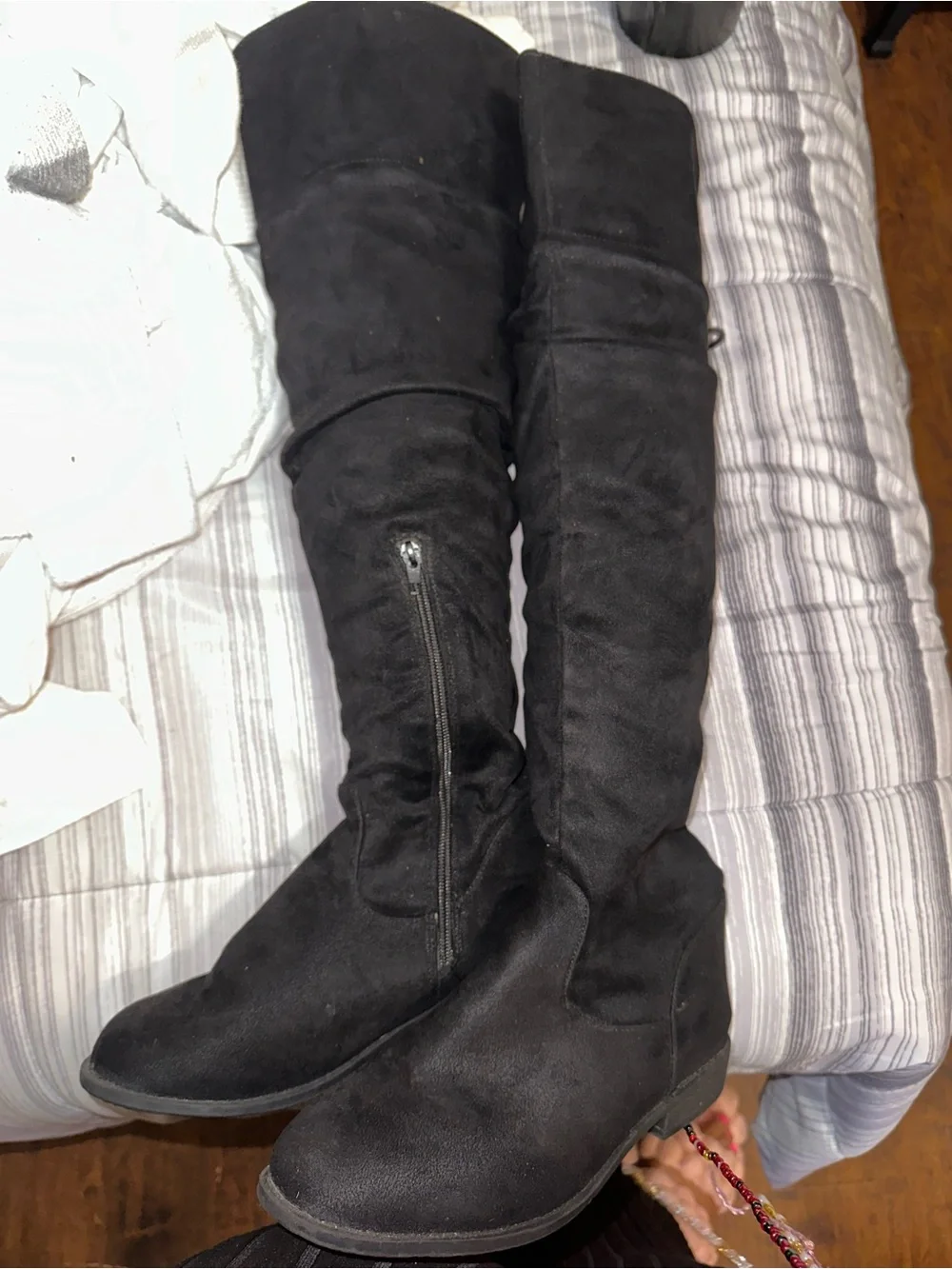 Black Over-the-Knee Women's Boots - Suede-Look Tall Boot